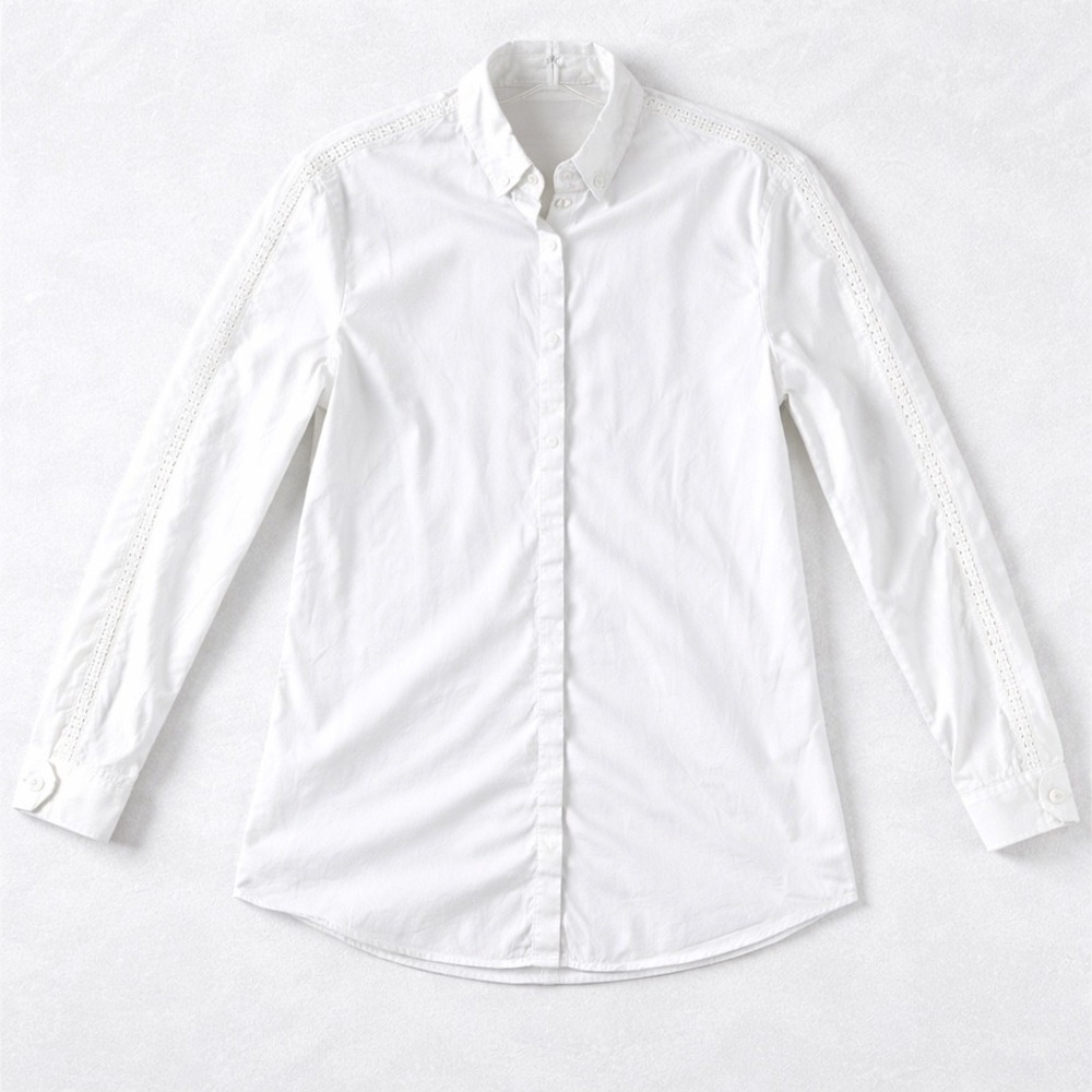 Anne Fontaine Shirt Sz 42 (US 10) White Eyelet detail Dainty Cufflinks Office
